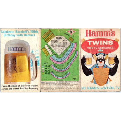 1969 Minnesota Twins Baseball Bear Hamms Pocket TV Schedule TK1-P3