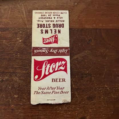 Nelms Drug Store Nellie Nelms Storz Advertising Matchbook Cover MM11-5