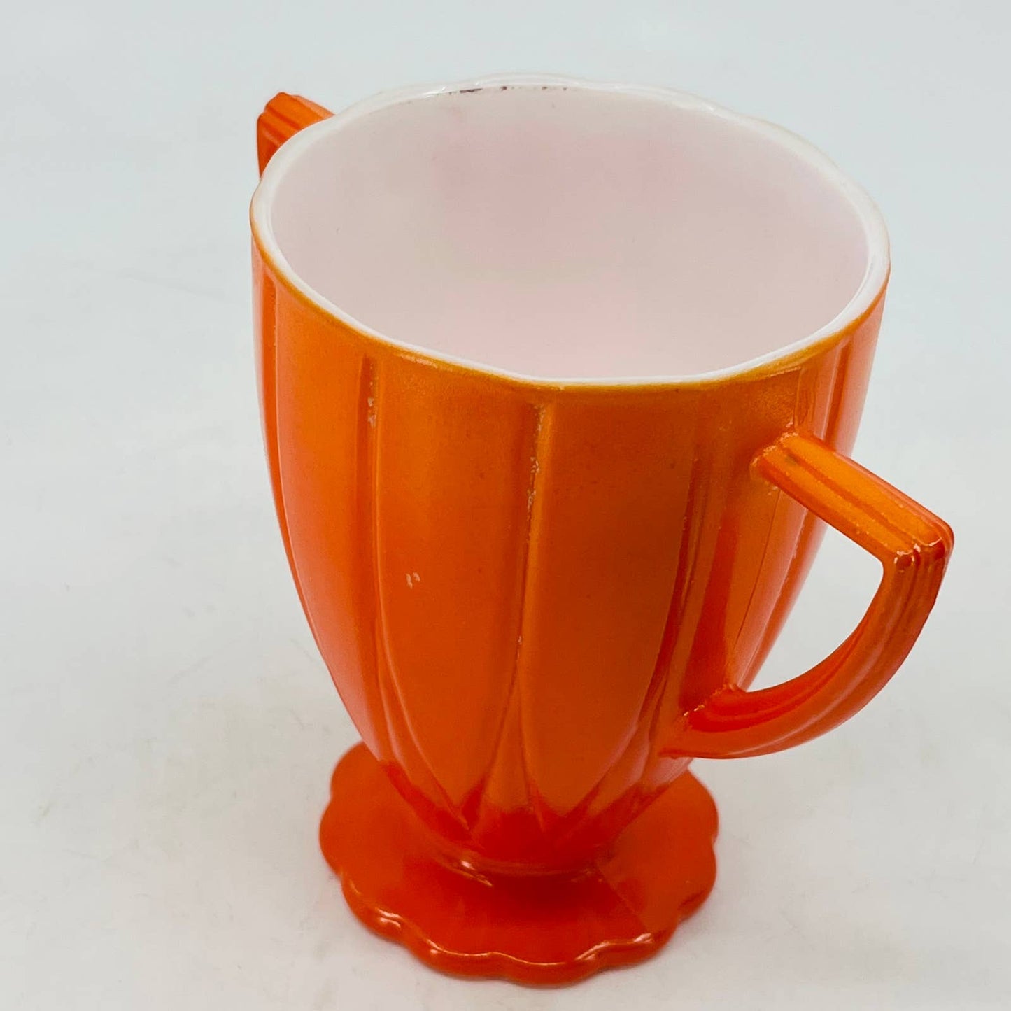 1940s Hazel Atlas Moderntone Platonite Sugar Bowl Coral Orange & White 4” TC8