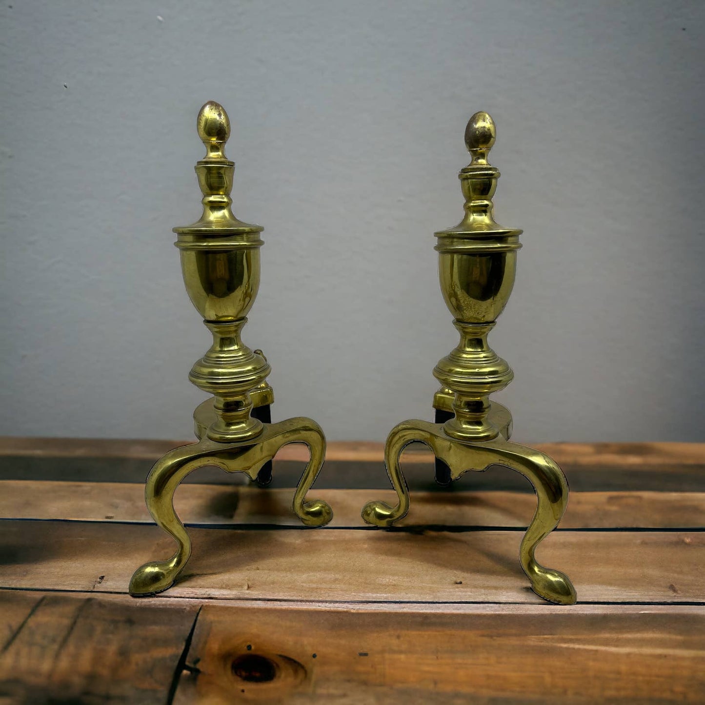 Vtg Federal Style Brass & Cast Iron Fireplace Andirons Fire Dogs 13” Tall TJ1