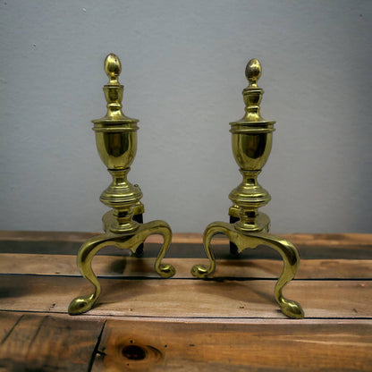 Vtg Federal Style Brass & Cast Iron Fireplace Andirons Fire Dogs 13” Tall TJ1