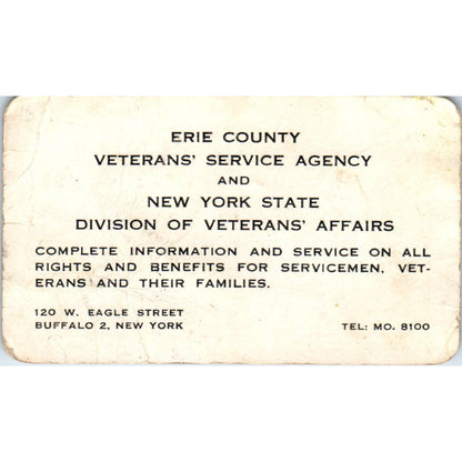 Antique Erie County Veterans' Service Agency & Division Veteran Affairs Card SE5