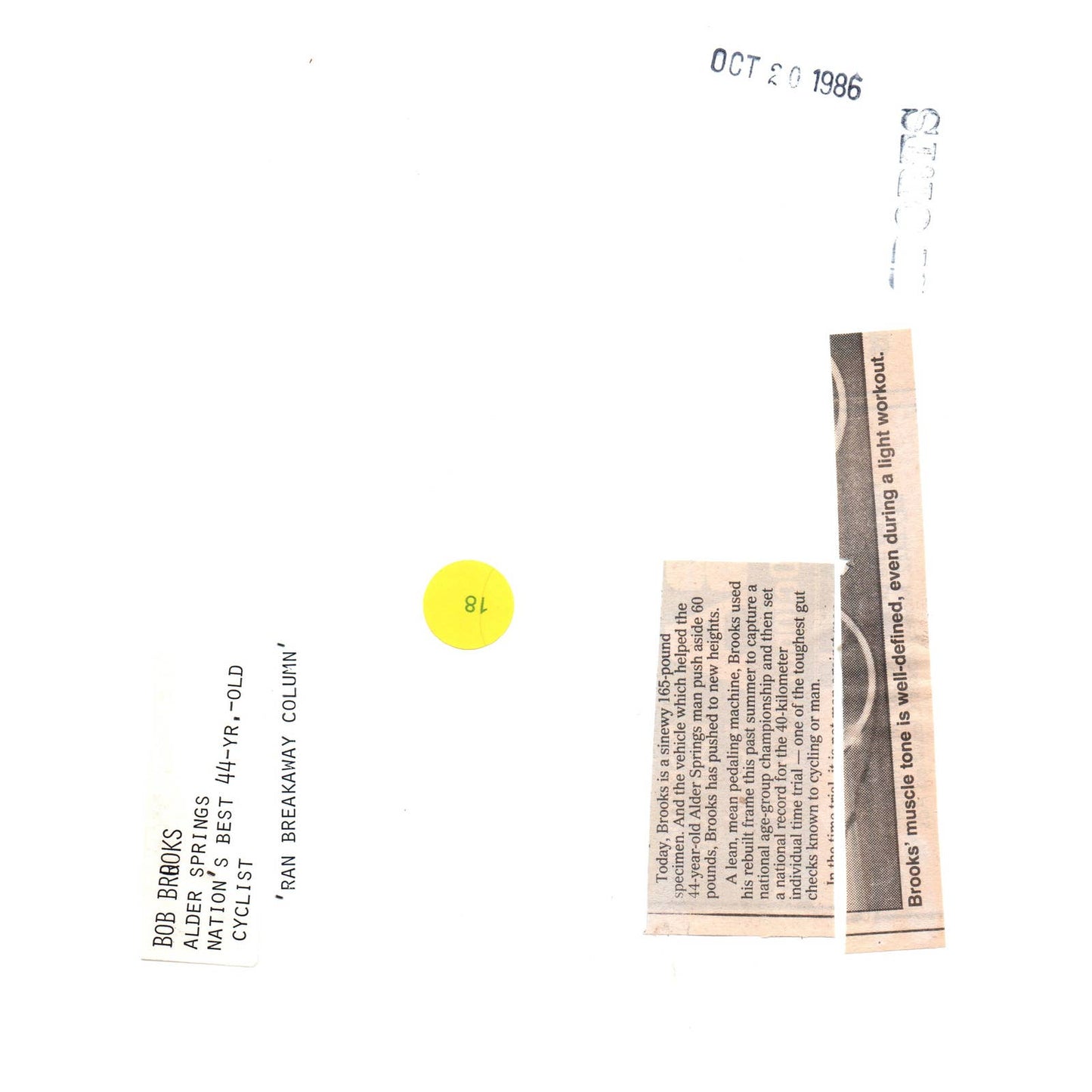 1986 Press Photo Cycling Bob Brooks Alder Springs FL 7x9" AD3