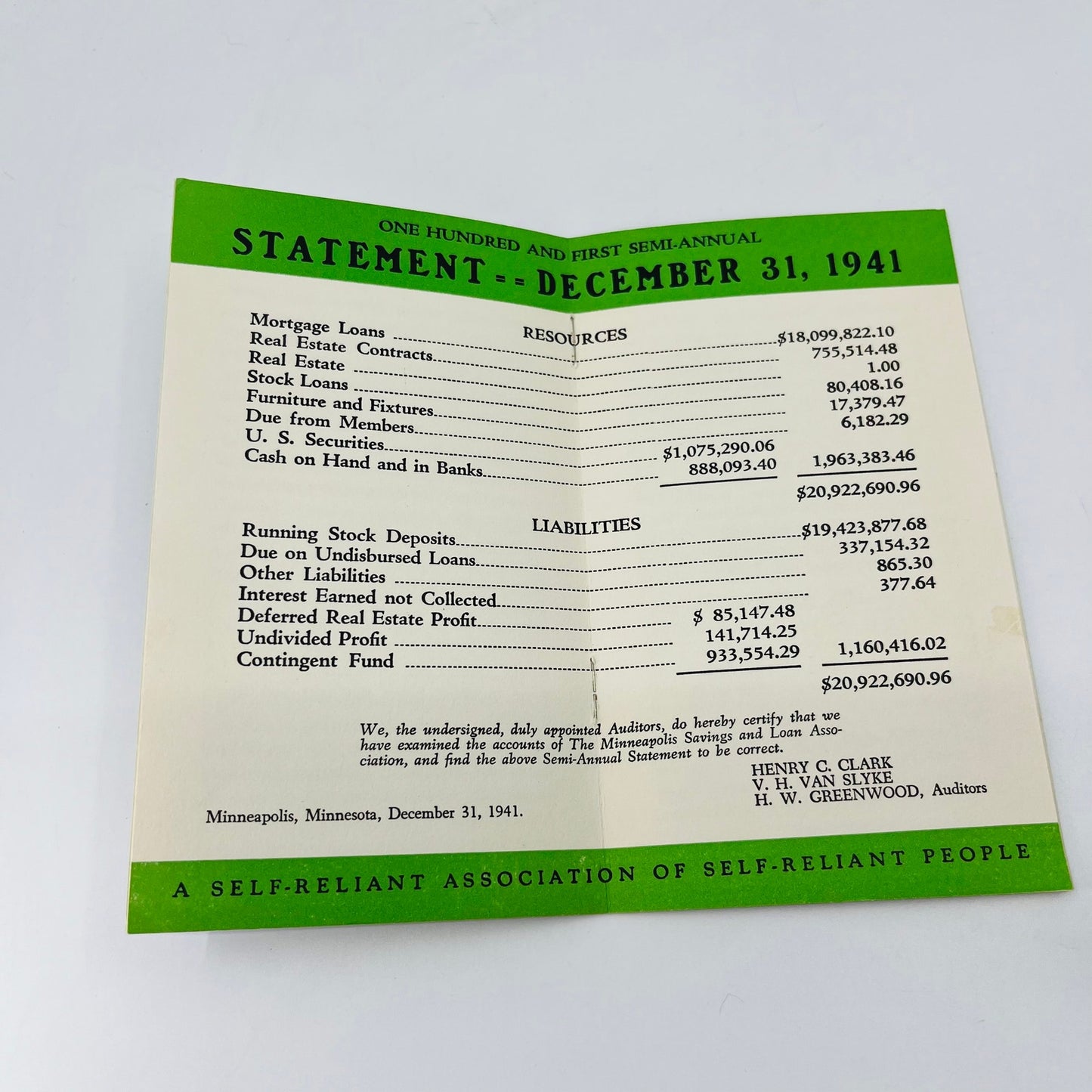 1941 Minneapolis Savings and Loan Association Bank Annual Report Booklet PX14