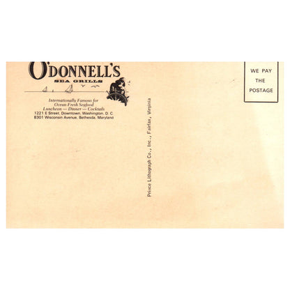 Vintage Postcard - O'Donnell's Sea Grills Washington DC Bethesda Maryland TJ6-1