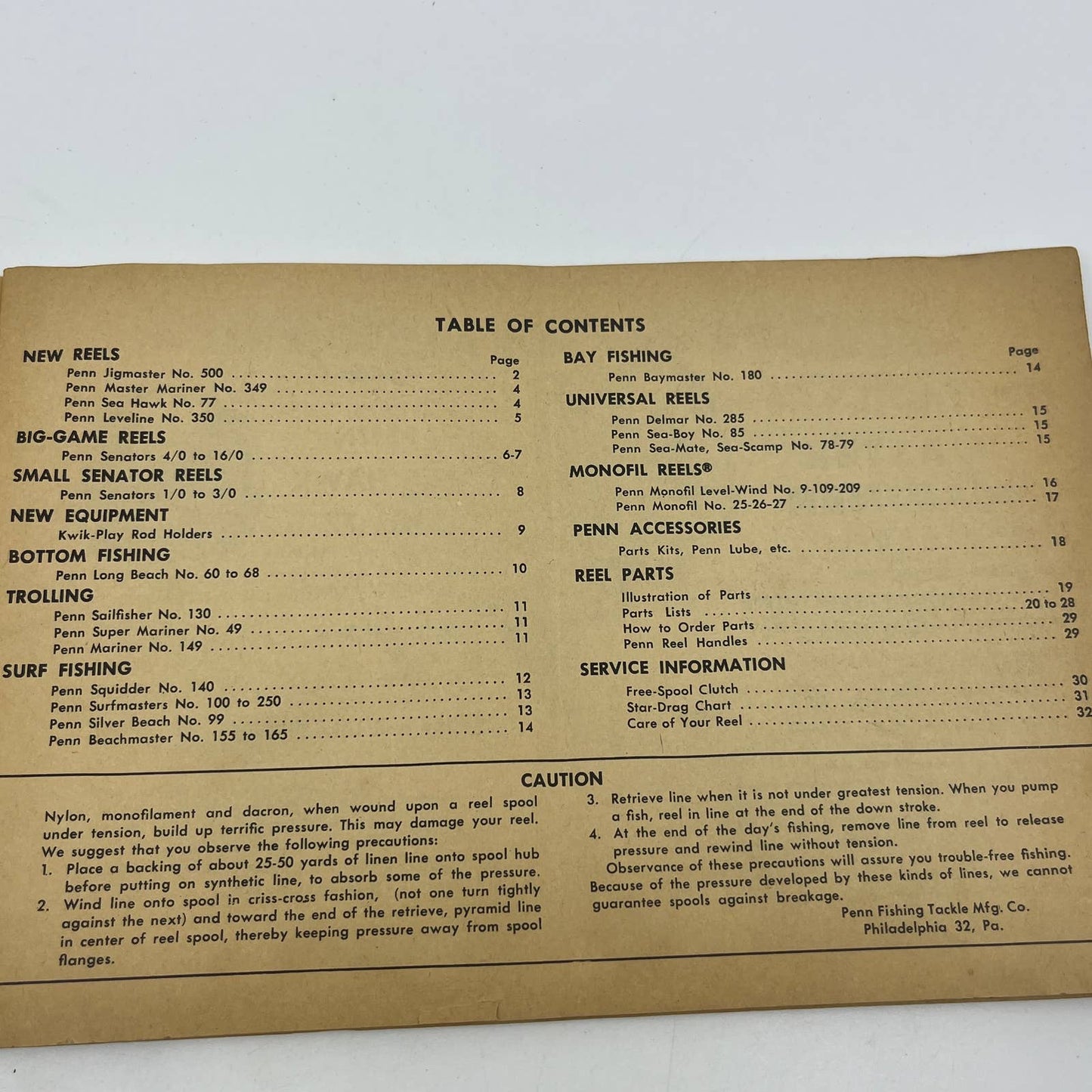 1955 PENN REELS CATALOG No. 19 Instruction Manual and Repair Parts List TG6