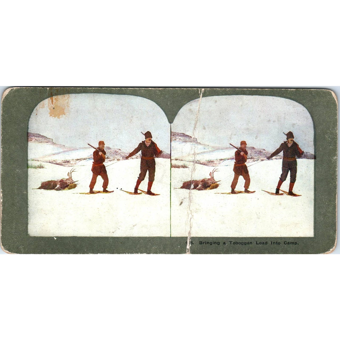 Victorian Deer Buck Hunting "Toboggan Load" - Antique Stereoview Card TJ1-C1