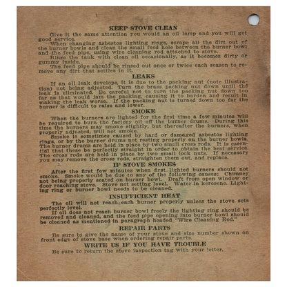 Antique Leaflet Card Directions for Using Valveless Wickless Oil Stoves SF3-5
