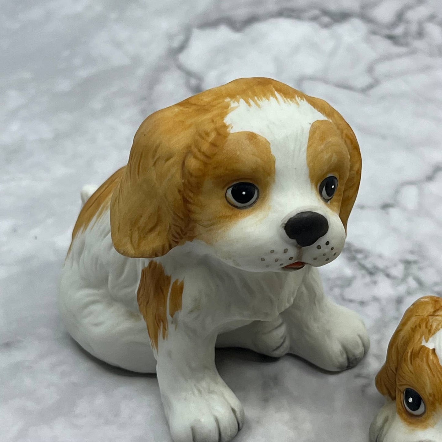 Vintage Homco Bisque Porcelain Set of 2 Springer Spaniel Pup Figurines #1407 TE2