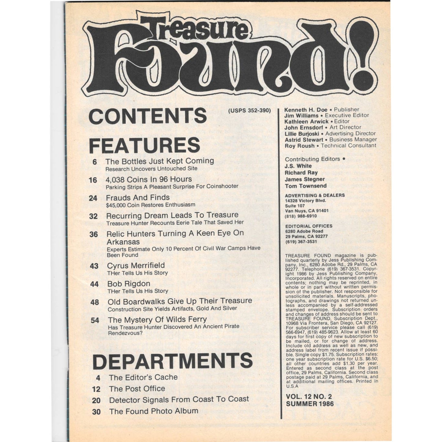 Treasure Found! Magazine 1986 Summer Metal Detecting Gold Diamonds M2