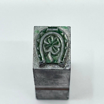 1920s Horseshoe Shamrock Good Luck Stamp Typeset Print Block 1/3” SC7