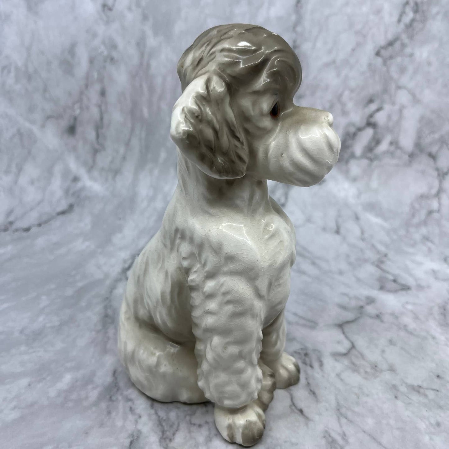 Vintage MCM White and Gray Poodle Hand Painted Porcelain Figurine 7" TJ1