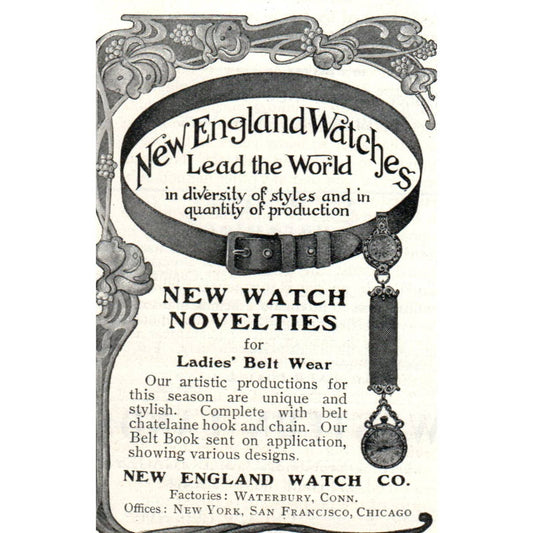 New England Watch Co. Waterbury Conn - 1903 Original Ad TJ7-S