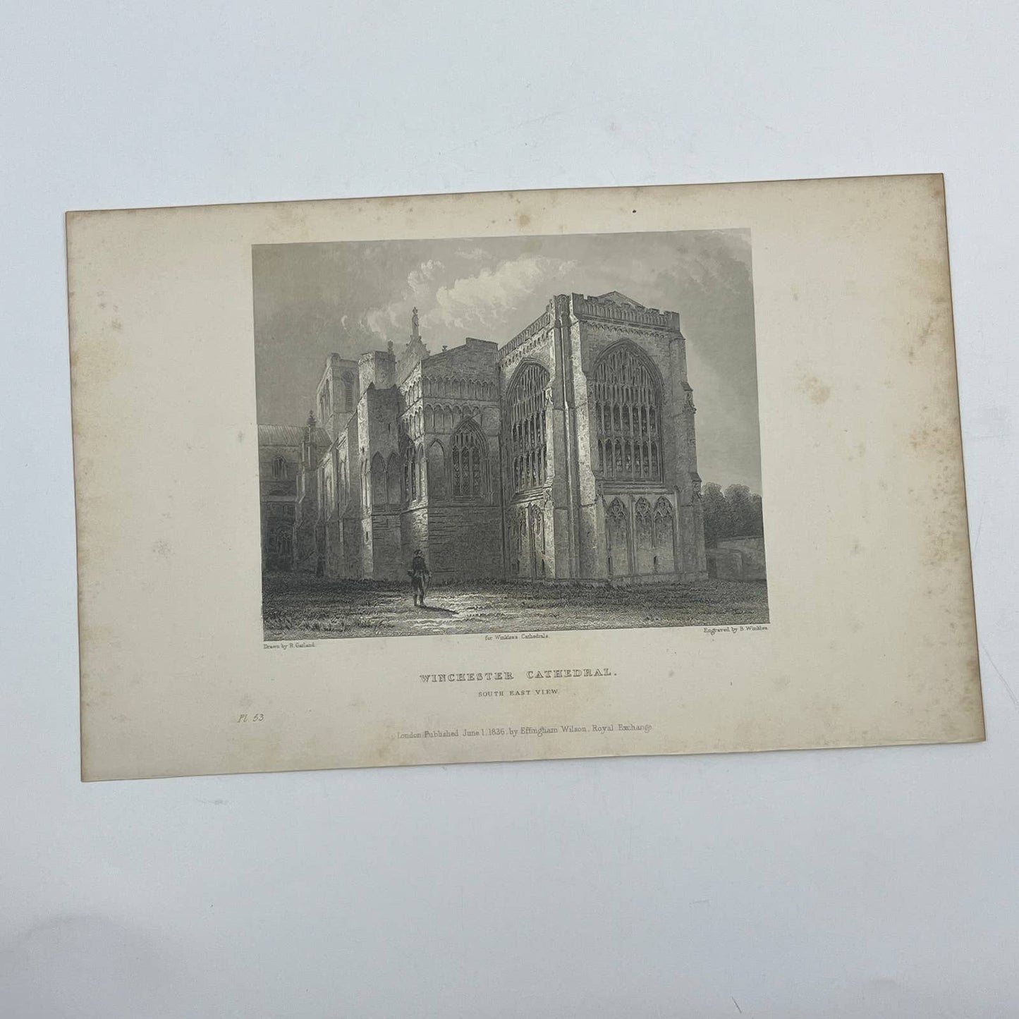 1836 Original Art Engraving Winchester Cathedral South East View AC6