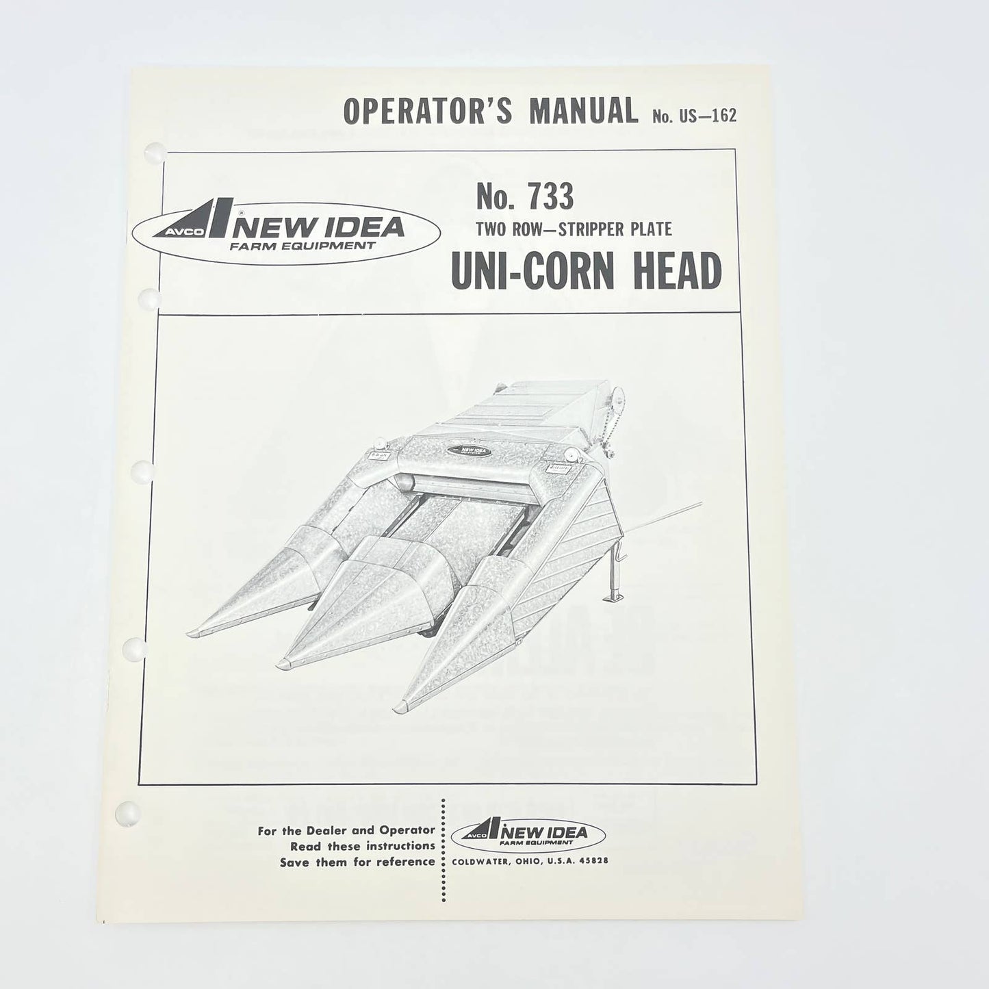 Original New Idea 733 Two Row Stripper Plate Uni-Corn Head Operator's Manual TB9