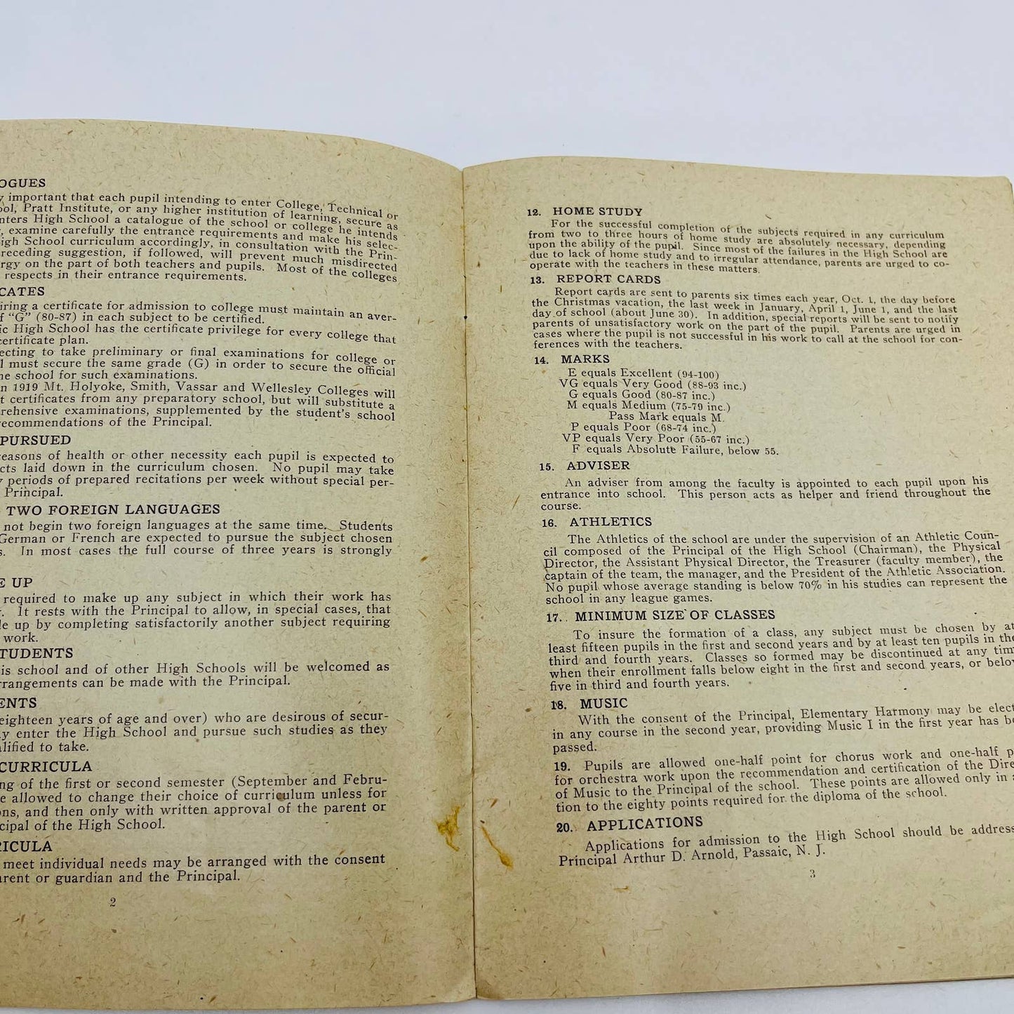 1916 Passaic High School Curricula Booklet Passaic NJ D5