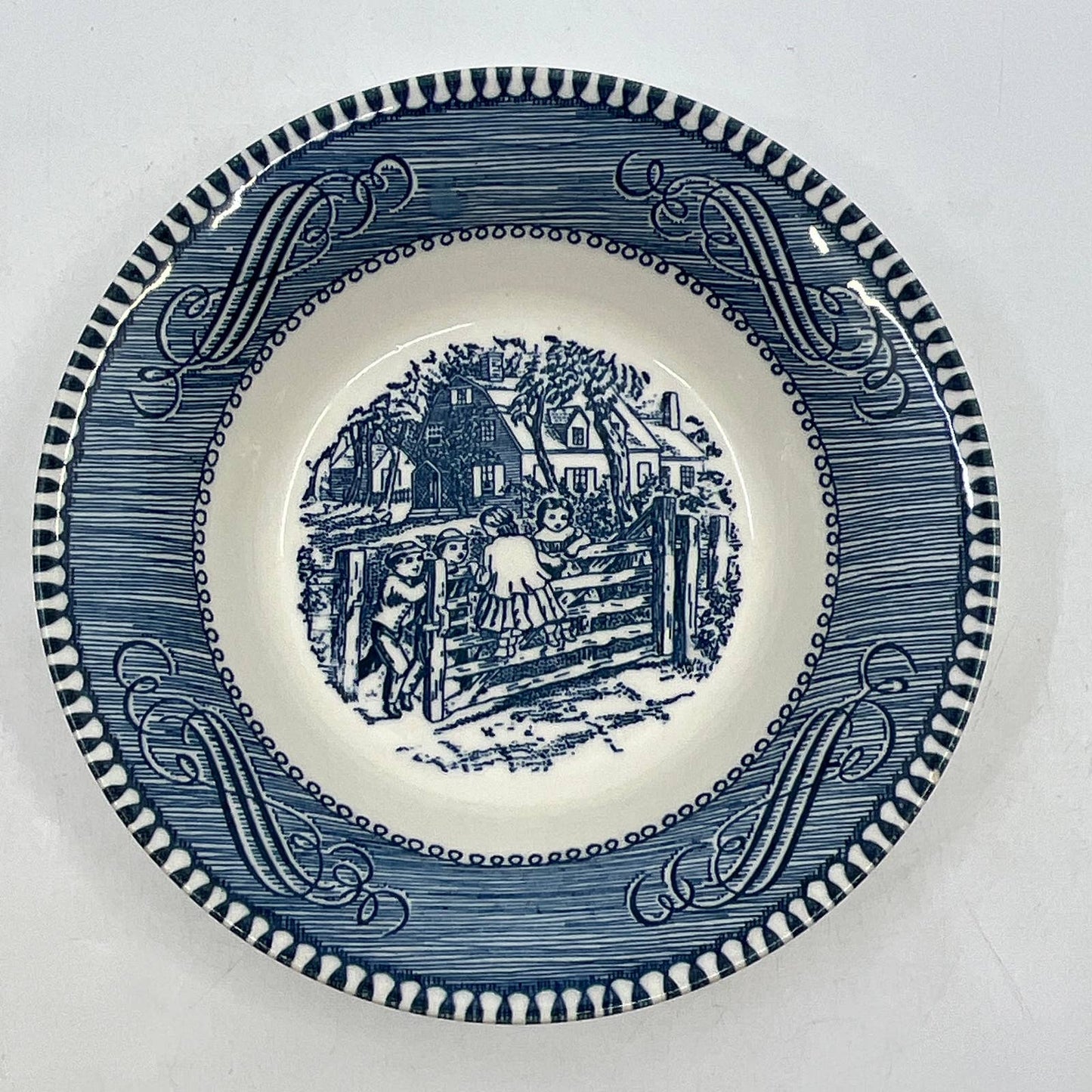 Currier Ives Royal China Blue Fruit Dessert Bowl Old Farm Gate 5 5/8" TI3