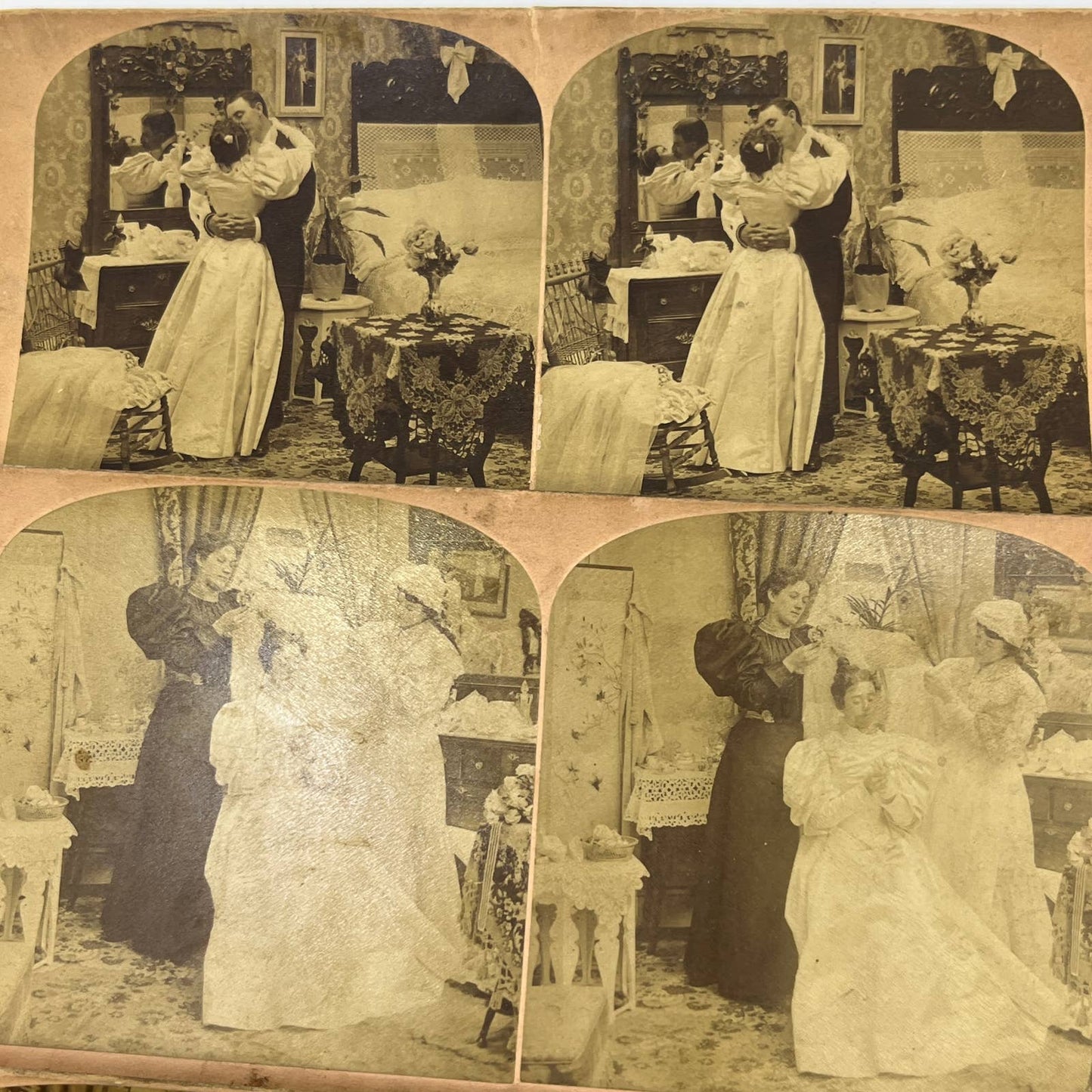 c1900 Lot of 7 Stereo View Cards Featuring VICTORIAN WEDDING TA9