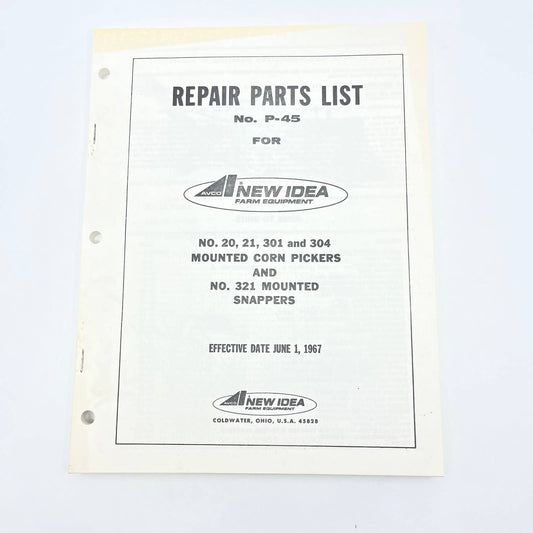 Original 1967 New Idea Repair Parts List P-45 Mounted Corn Pickers & Snapper TB9