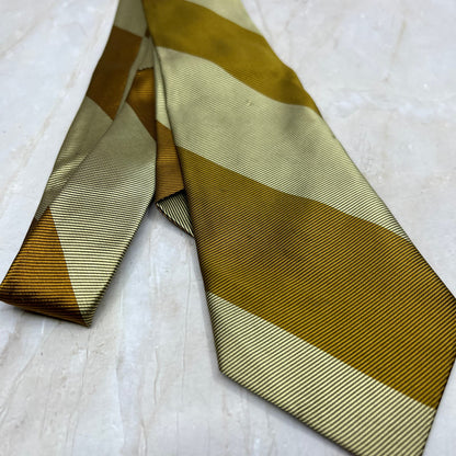 Retro 1960s Men's Gold Stripe 50% Silk 50% Polyester Necktie Tie TJ9