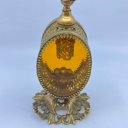 Vintage French Filagree Gilt Ormolu Amber Glass Perfume Bottle 10" TF6