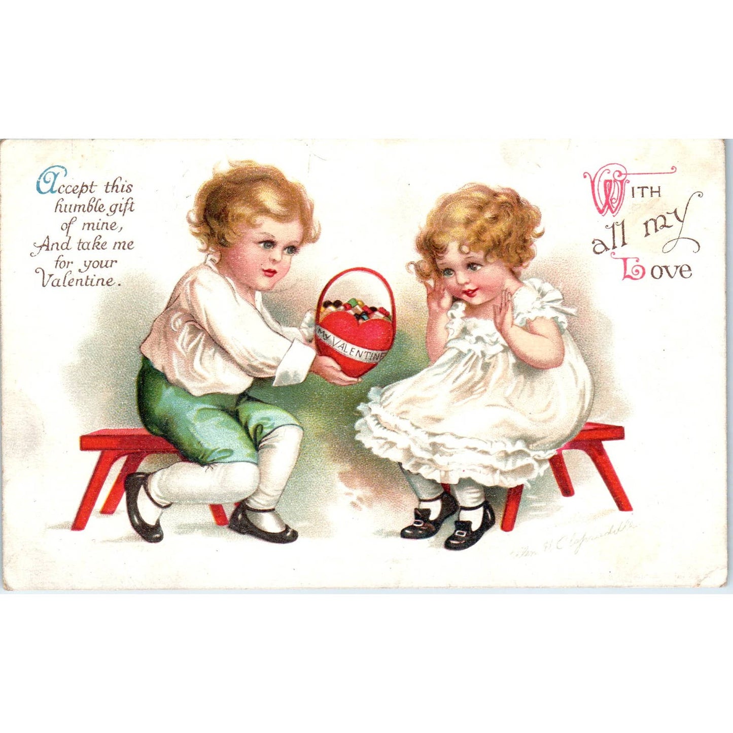 Ellen Clapsaddle Valentines Boy and Girl c1910 Original Postcard TK1-26