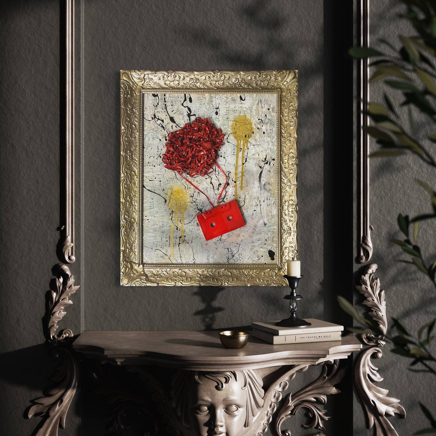 Original Framed Abstract Pop Art Assemblage Collage 19.5x16” “Red Tape” With COA