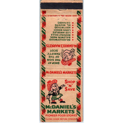 McDaniel's Markets Thrifty Scot California Advertising Matchbook Cover SA1-M9