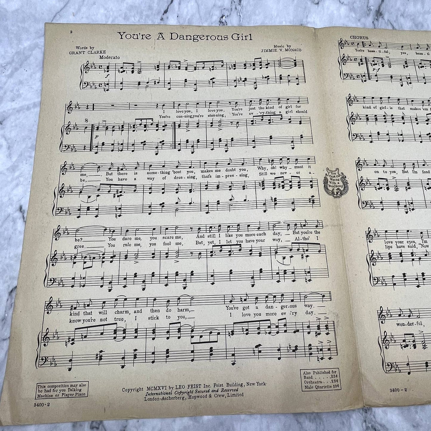 You're a Dangerous Girl Robinson Crusoe Jr Al Jolson 1916 Sheet Music TK2-SM2