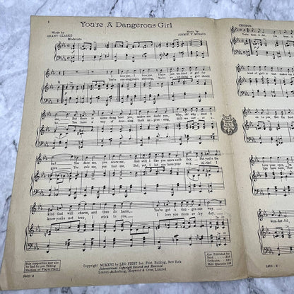 You're a Dangerous Girl Robinson Crusoe Jr Al Jolson 1916 Sheet Music TK2-SM2