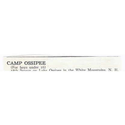 Camp Ossipee For Boys White Mountains NH A.R. Guild - 1921 Original Ad TJ7-S6