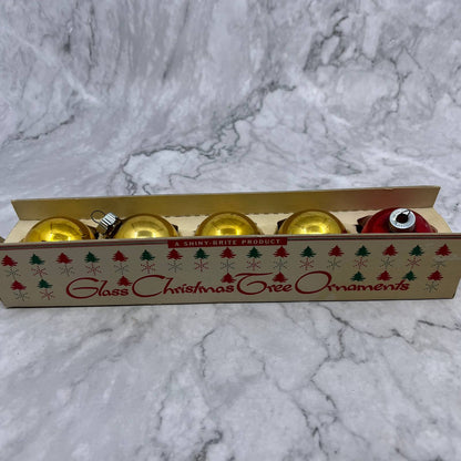 Shiny Brite Mini Mercury Glass Christmas Tree Ornaments Set of 5 in Box Gold Red
