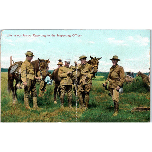Army Soldier Reporting to Inspecting Officer c1905 - Original Postcard P3-4