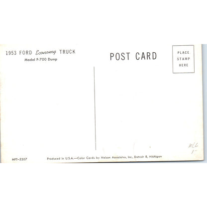 1953 Ford Economy Truck Model F-700 Dump Original Postcard P2-1