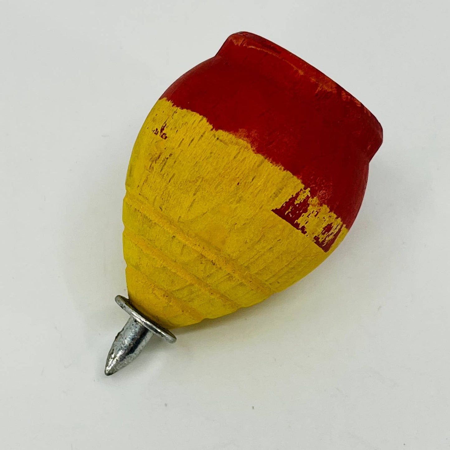 Vintage 1950s Red And Yellow Wooden Metal Tip Spinning Top Japan TB6