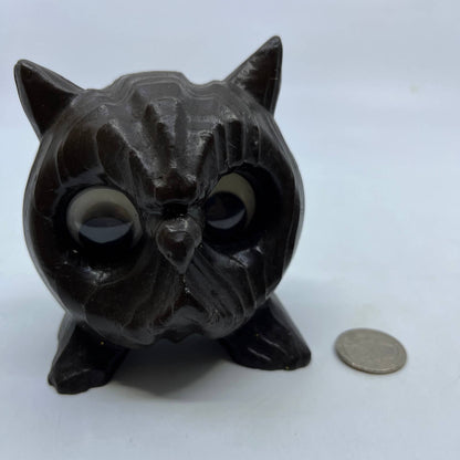 Vintage Cryptomeria Resin Carved Owl Figure Big Googly Wiggly Eyes 4x3” TI5