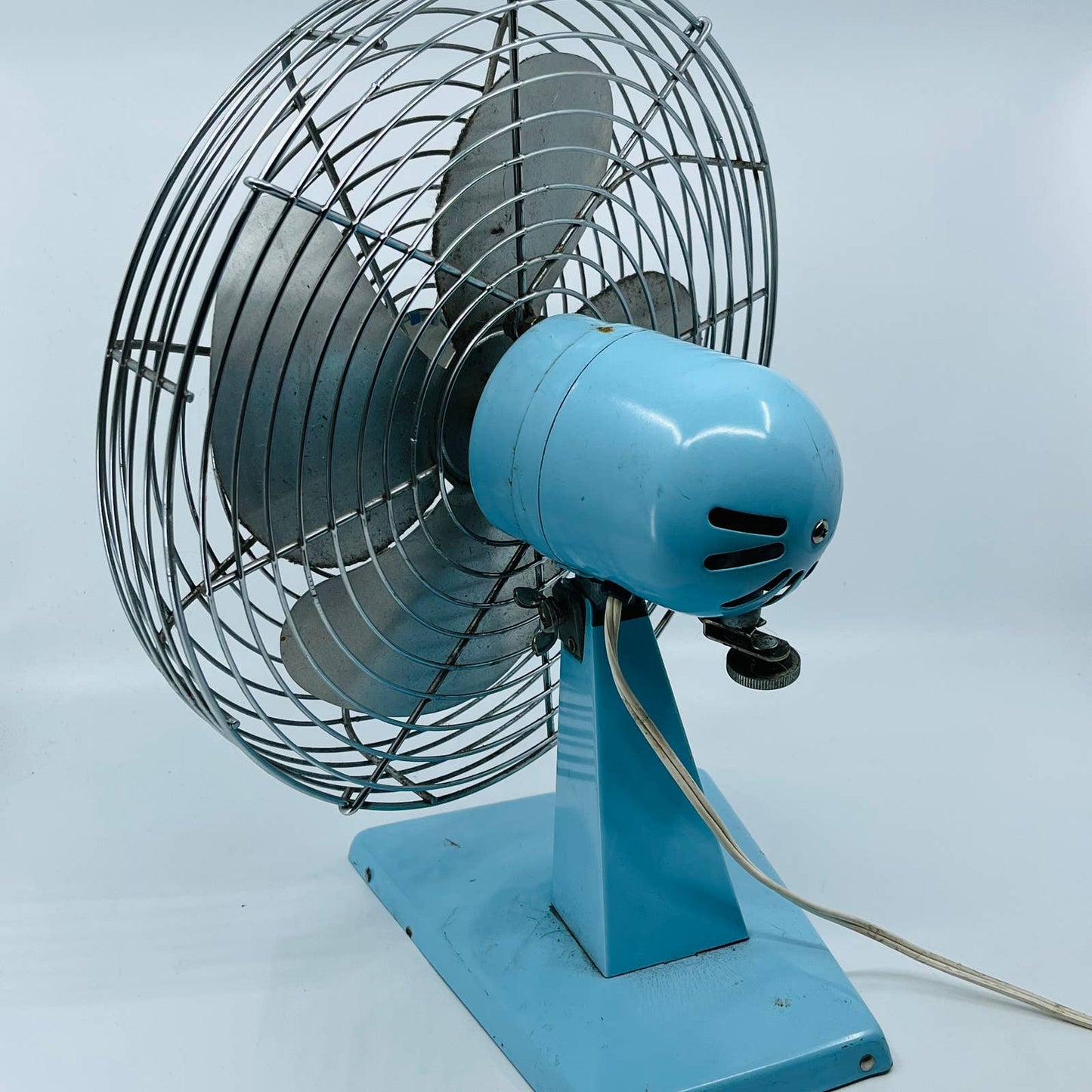 1950s MCM Mod Atomic Superior Electric Fan Teal Oscillating  Metal 15” WORKS