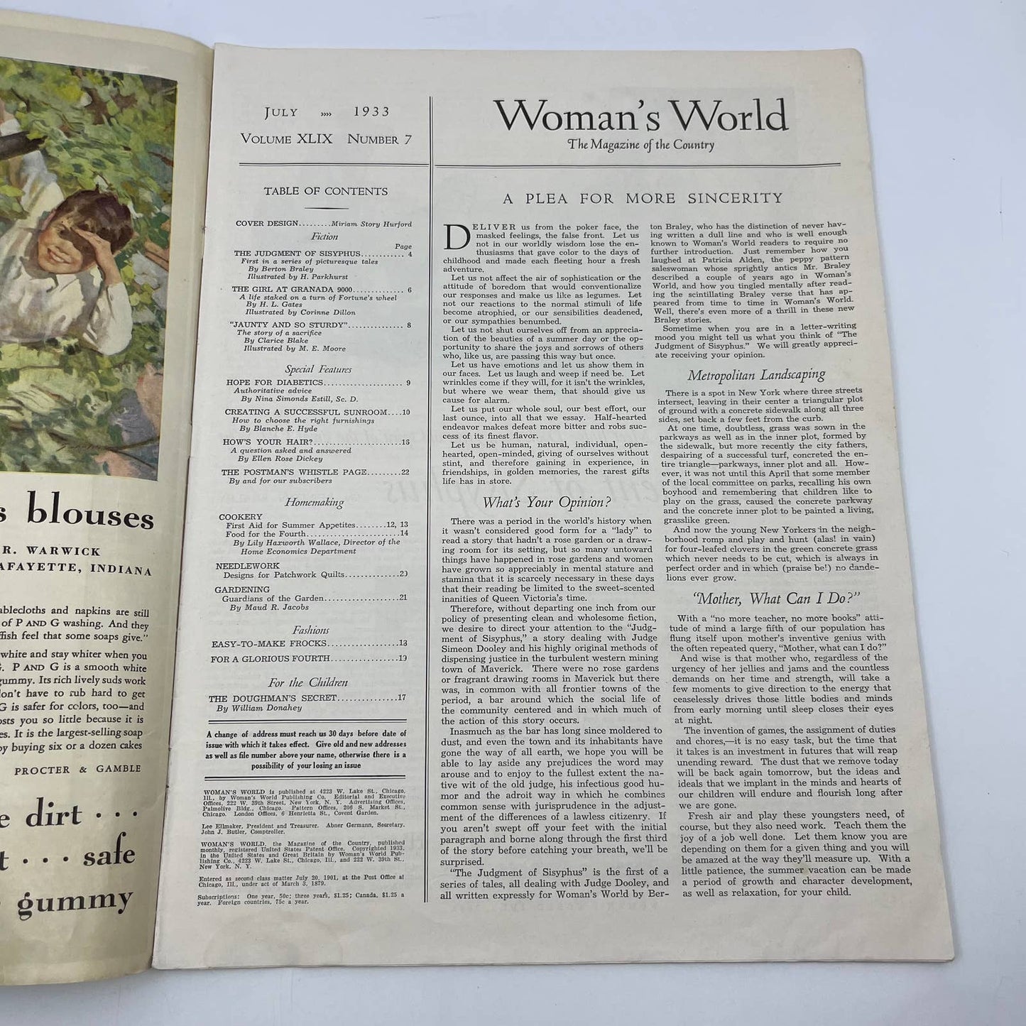 1933 July Women's World Magazine Miriam Story Hurford Art Dooley Stories TI4