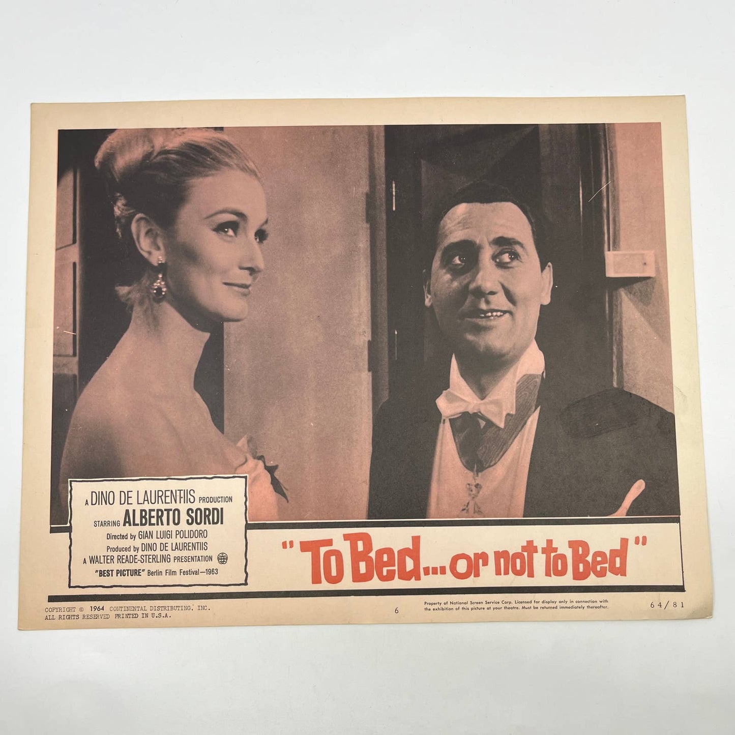 1964 To Bed or Not to Bed Lobby Card Alberto Sordi Dino De Laurentis #6 FL3