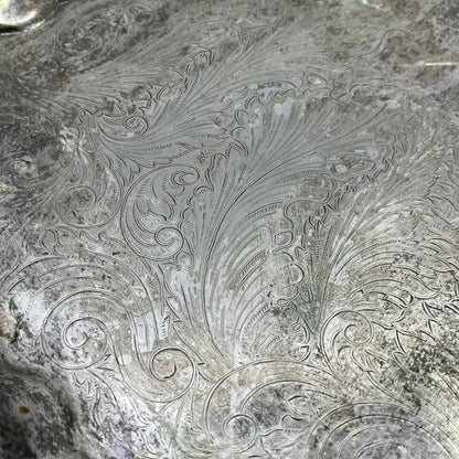 Antique F.B. Rogers Silver Co. Chippendale Footed Etched Serving Tray 13x19 TJ4