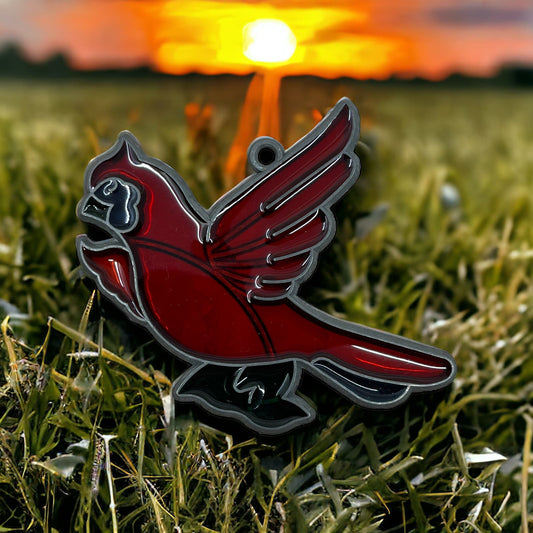 1980s Red Cardinal Bird Stained Glass Suncatcher 3.5” TE5-S1-2