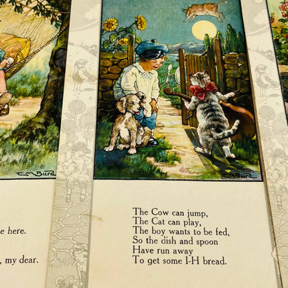 Antique c1900 Set of 4 Double Side Children Nursery Rhyme Lithograph CM Burd C7