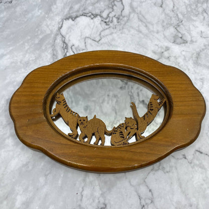 Vintage Kitsch Die Cut Solid Wood Cat Wall Mirror 7x10 TI7