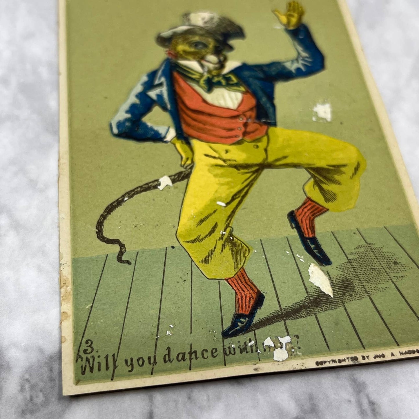 1880s Victorian Trade Card Dancing Anthropomorphic Monkey Jno Haddock EA4