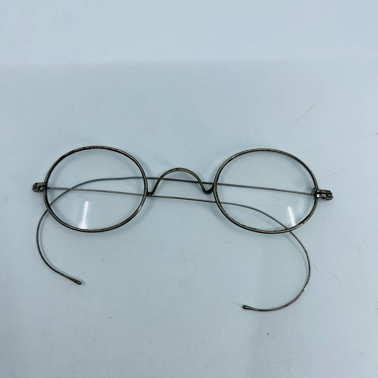 Antique 1800s Eyeglasses Aluminum Oval Frame Cable Arms SB8-2