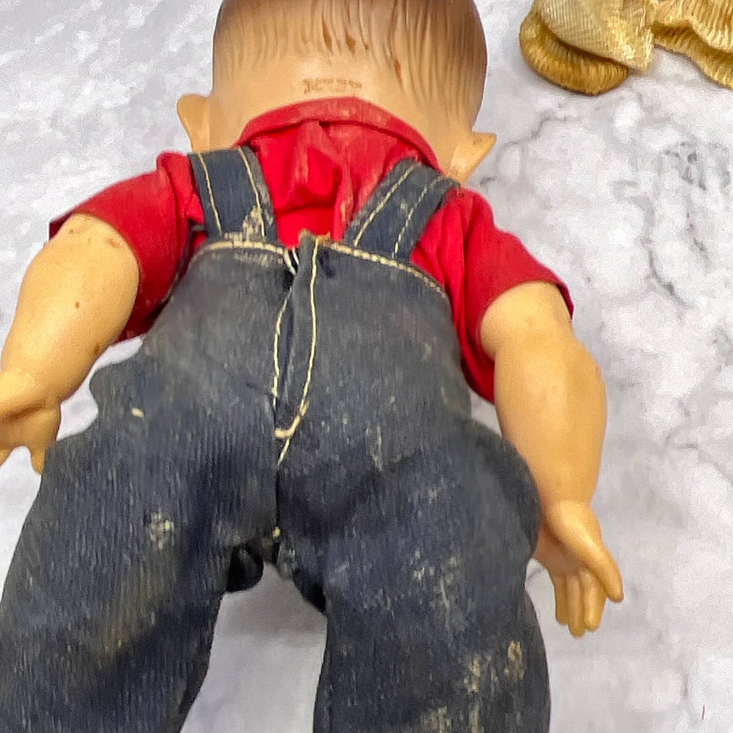 1950s Mickey Effanbee 9" Vinyl Doll ALL AMERICAN BOY Farmer Denim Overalls TI7