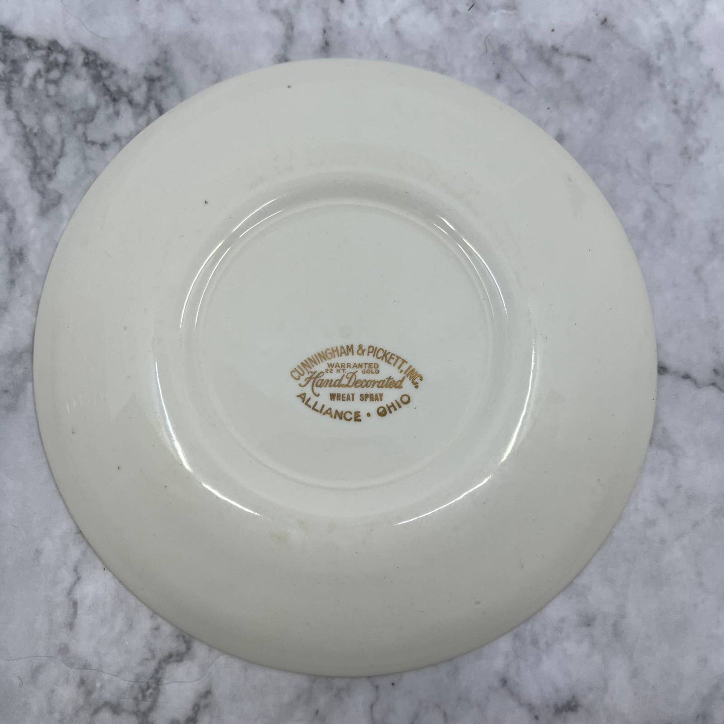 Vtg Cunningham & Pickett China 6" Dessert Plate Wheat Spray 22k Gold Trim TA1