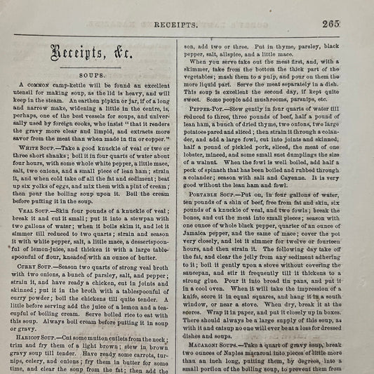 1861 Original Recipes (Receipts) Soups, Sandwiches Godey's Lady's Book D4-5