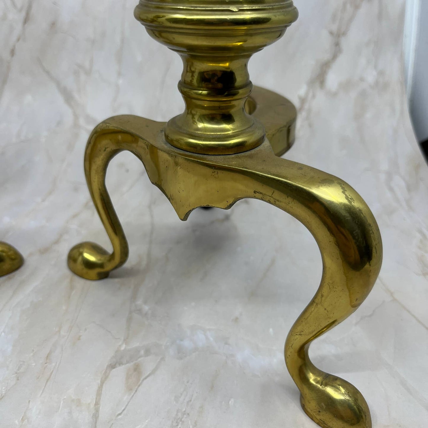Vtg Federal Style Brass & Cast Iron Fireplace Andirons Fire Dogs 13” Tall TJ1