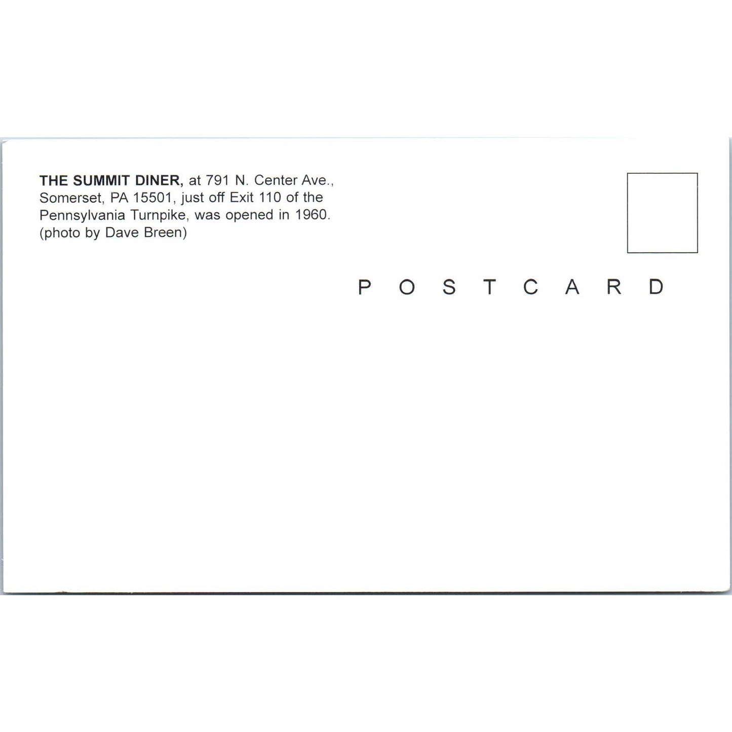 Summit Diner Somerset PA - Original Postcard TJ7-RP2